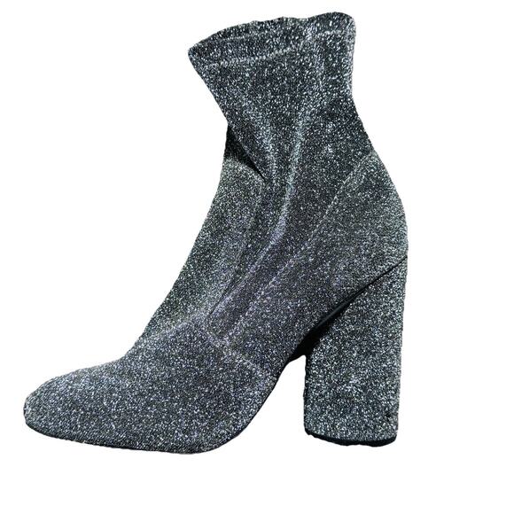 Steve Madden Garrick Silver Sparkle Block Heel Ankle Boots Womens sz 7.5 - Picture 3 of 8